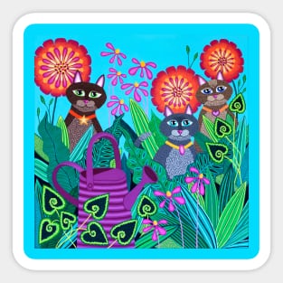 Purple Watering Can Cats Sticker